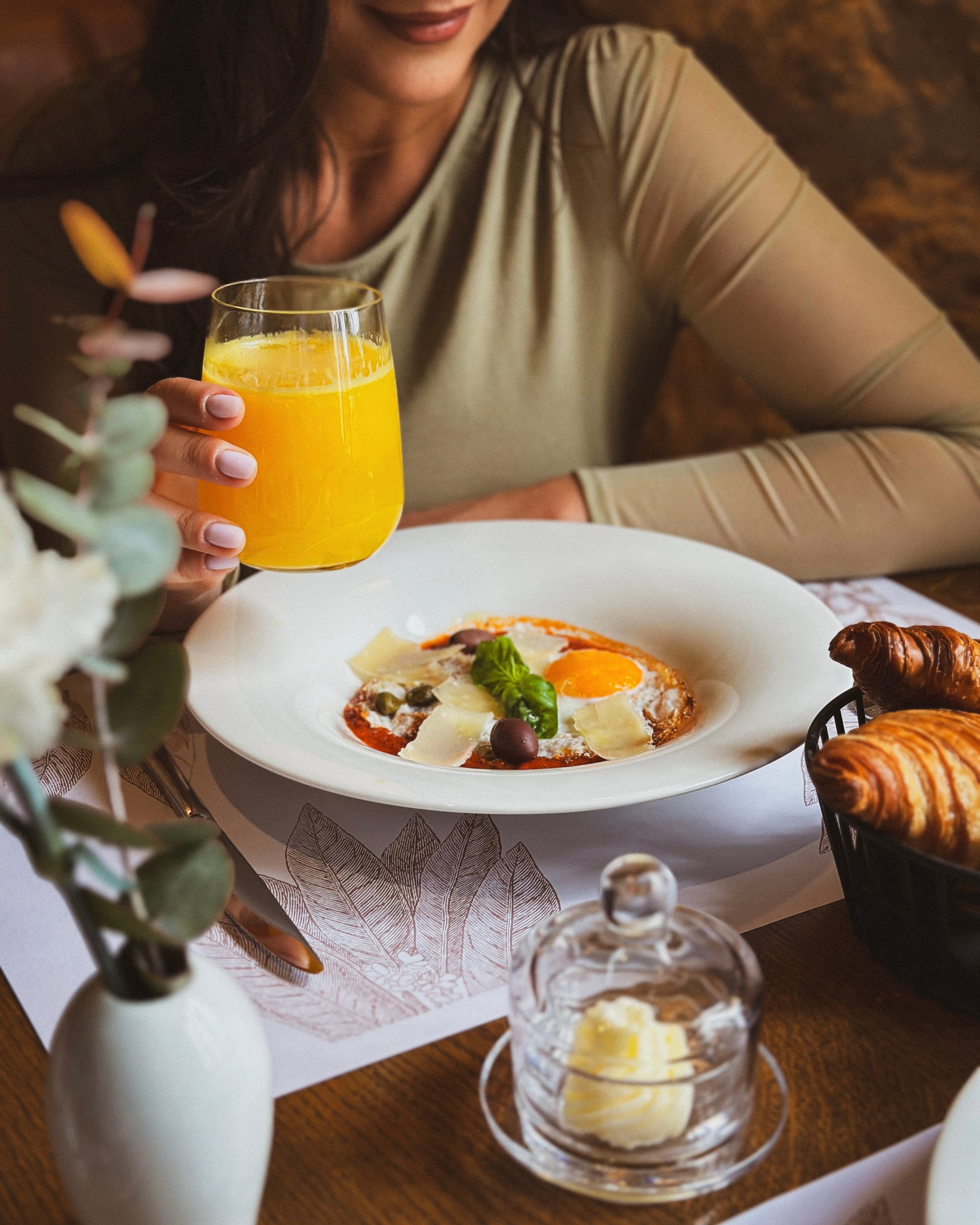 Breakfast plate and freshly squeezed juice at Buta.