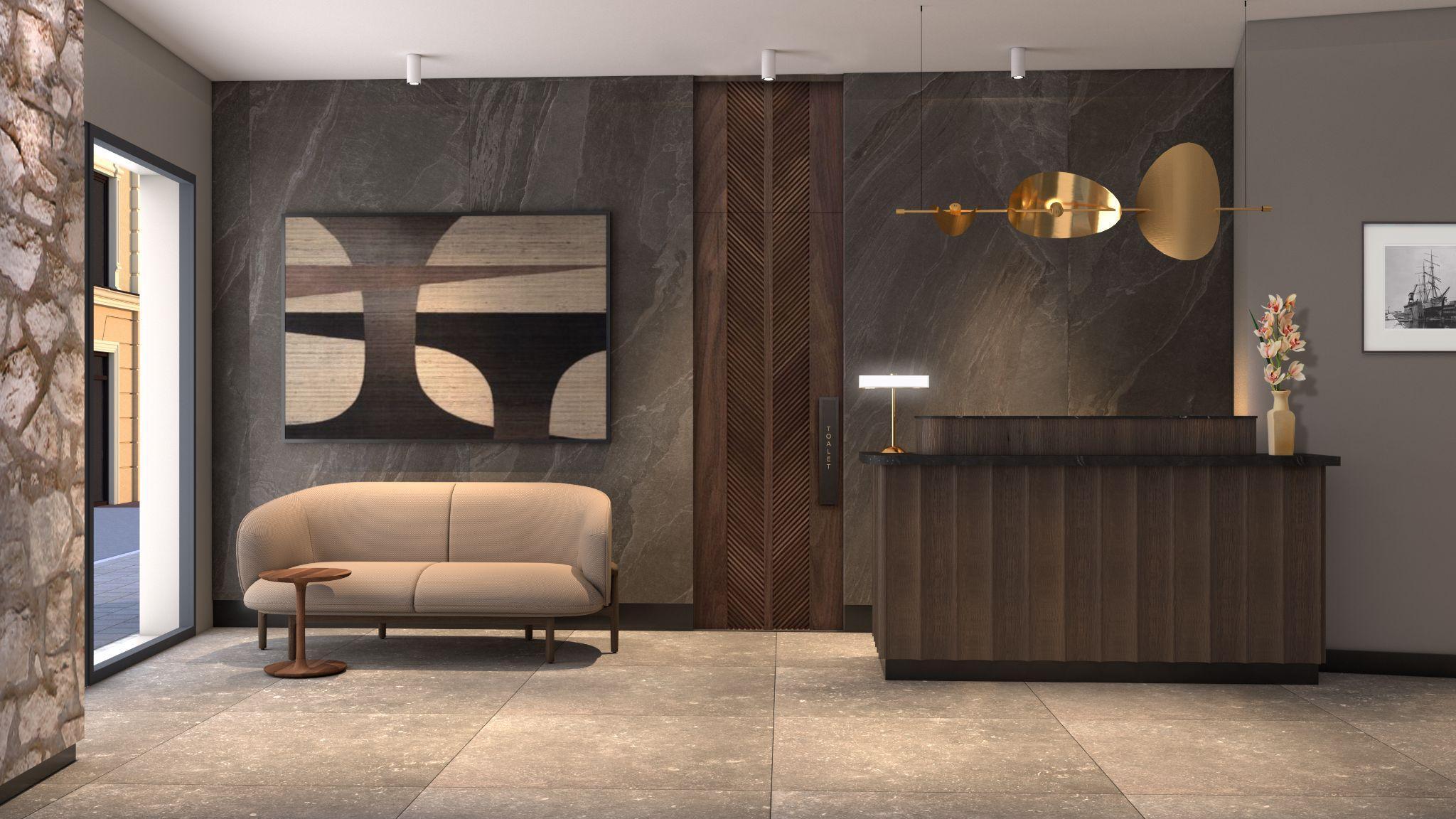 A warm Armerun interior with quiet seating and refined service details.